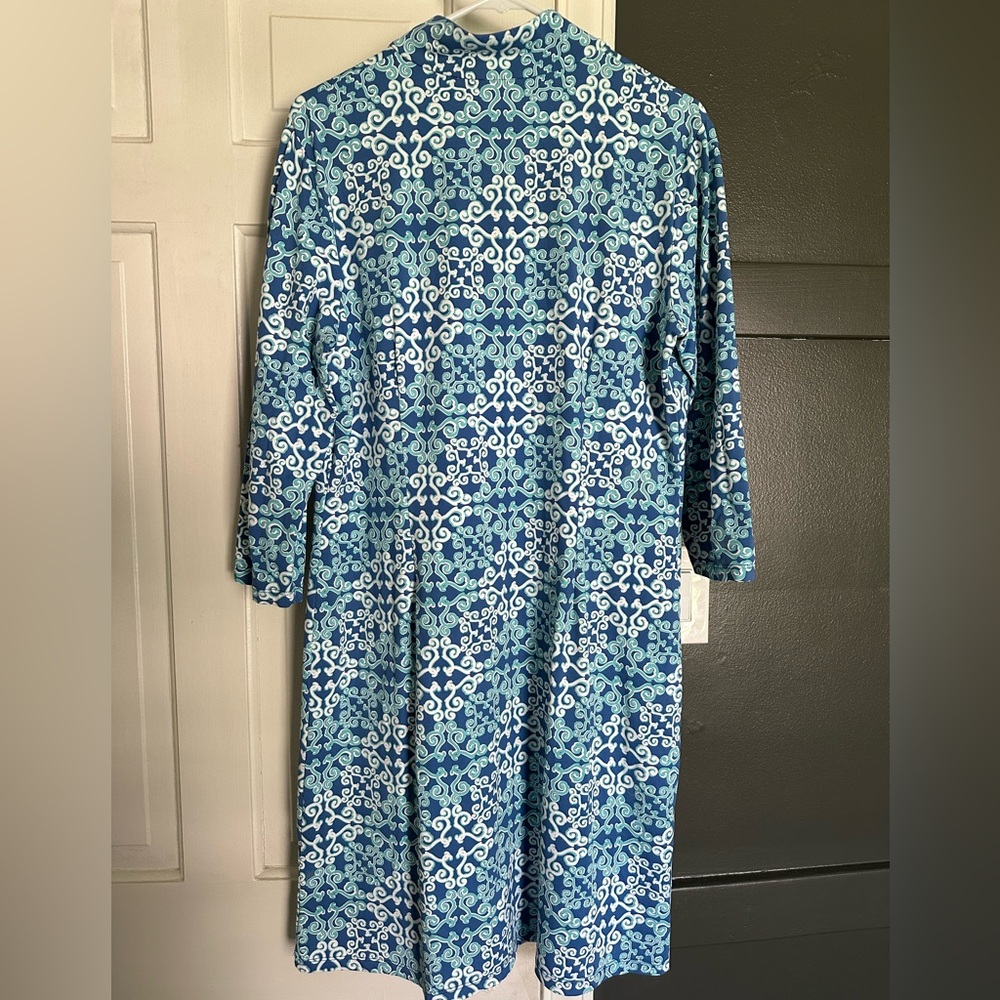 J. McLaughlin Bedford Dress Collared Fitted 3/4 sleeves zip Monaco Blue White - Picture 4 of 7